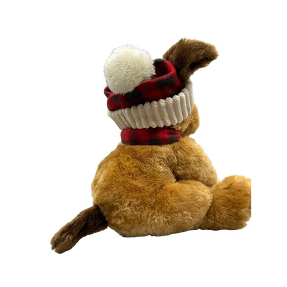 Hugfun Christmas Brown Puppy Dog Winter Plaid Hat Scarf 12" Plush Stuffed Animal - Picture 6 of 10